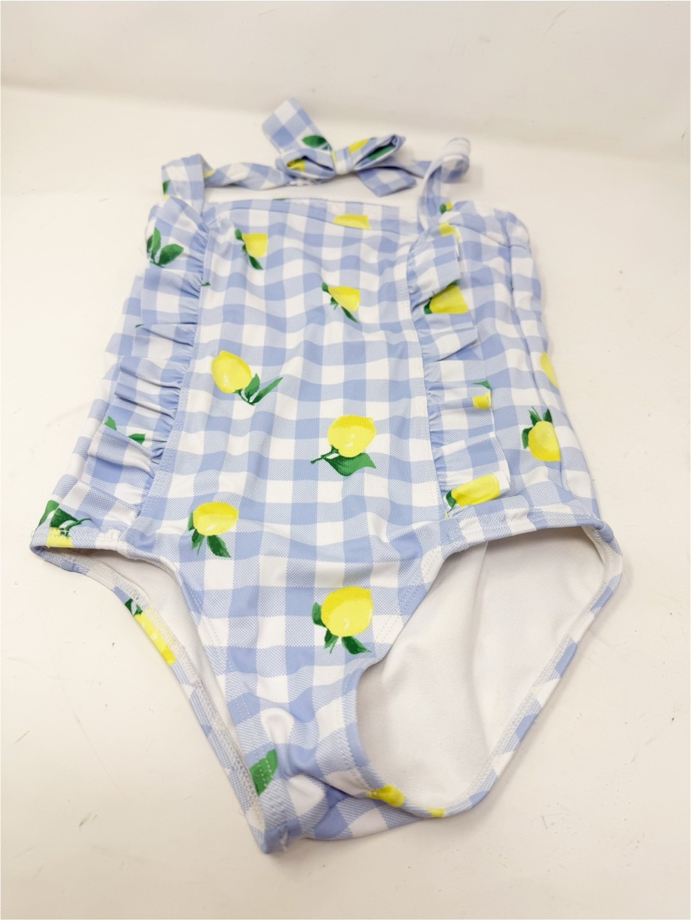 JANIE & JACK Little Girl’s French Blue GINGHAM LEMON One Piece Swimsuit Size 6